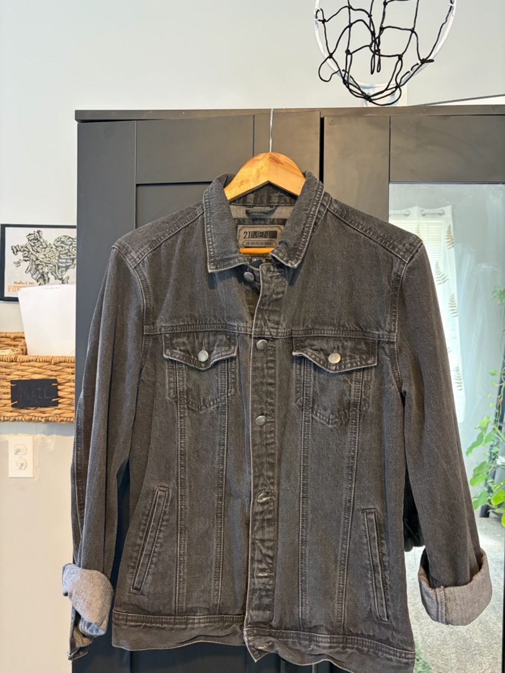 21men Black Washed Denim Jacket